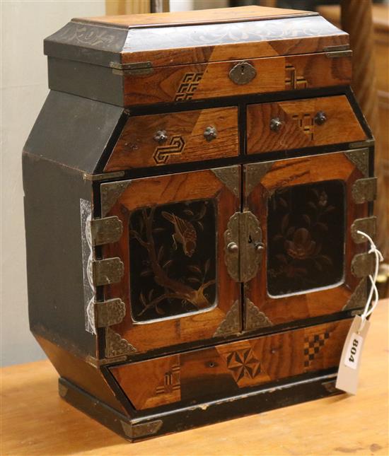 A Japanese parquetry inlaid table cabinet W.29cm